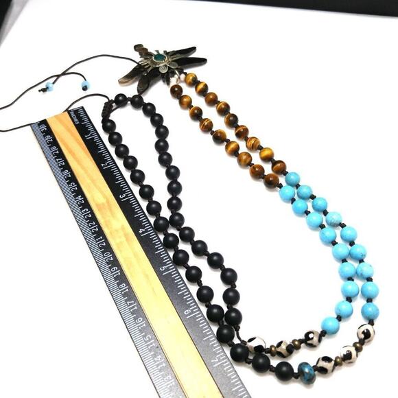 Dragonfly Necklace, Gemstone Beads, Hand Knotted Beads, Knotted Clasp, 34 Inches - Picture 4 of 7